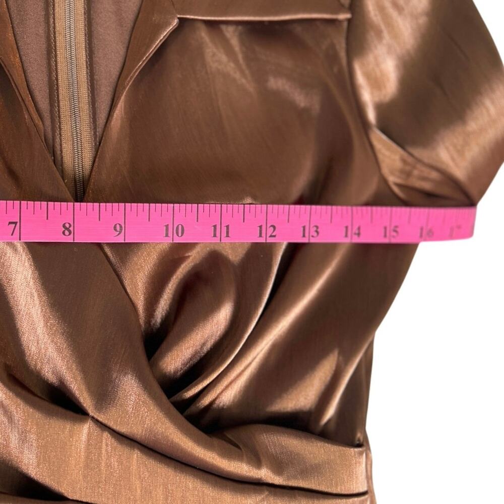 Vintage Cachet Wrap-Look Back-Zip Brown Metallic Dress Shirt 6 - Picture 8 of 8